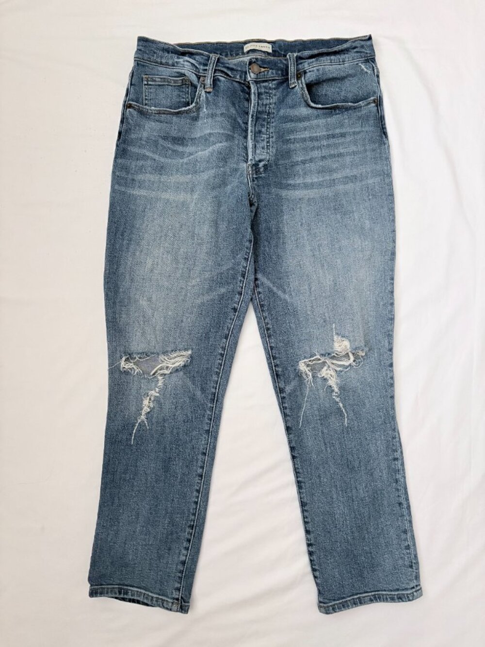 Oliver Logan Mid Rise Relaxed Straight Jeans 29 Distressed Button Fly